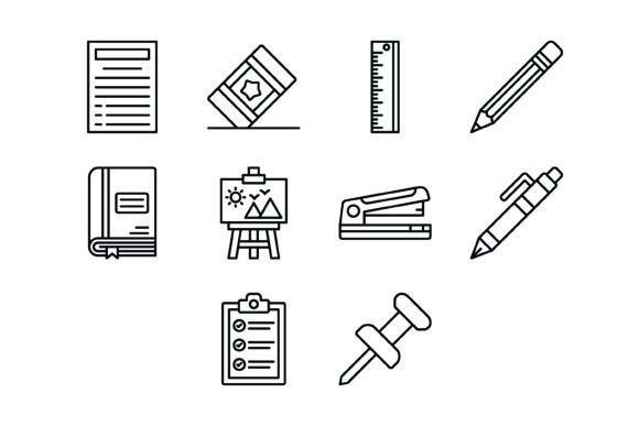 50 Stationary Outline Icons Bundle: Your Complete Design Toolkit
