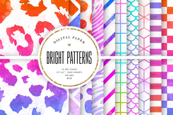 Bright Watercolor Ombre Patterns: Vibrant Digital Design Assets